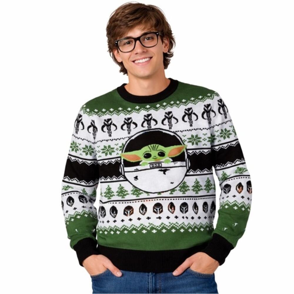 Star Wars BABY YODA Crewneck Sweater White Green Black Size Large